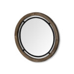 24" Brown And Black Round Metal And Wood Framed Accent Mirror - Image 4