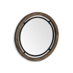 24" Brown And Black Round Metal And Wood Framed Accent Mirror - Image 3