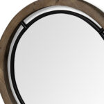 24" Brown And Black Round Metal And Wood Framed Accent Mirror - Image 5