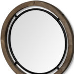 24" Brown And Black Round Metal And Wood Framed Accent Mirror - Image 7