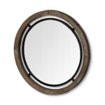 28" Brown Round Wood Framed Accent Mirror - Image 3