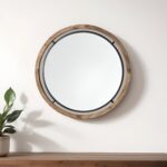28" Brown Round Wood Framed Accent Mirror