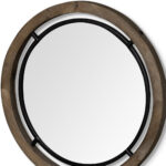 28" Brown Round Wood Framed Accent Mirror - Image 5