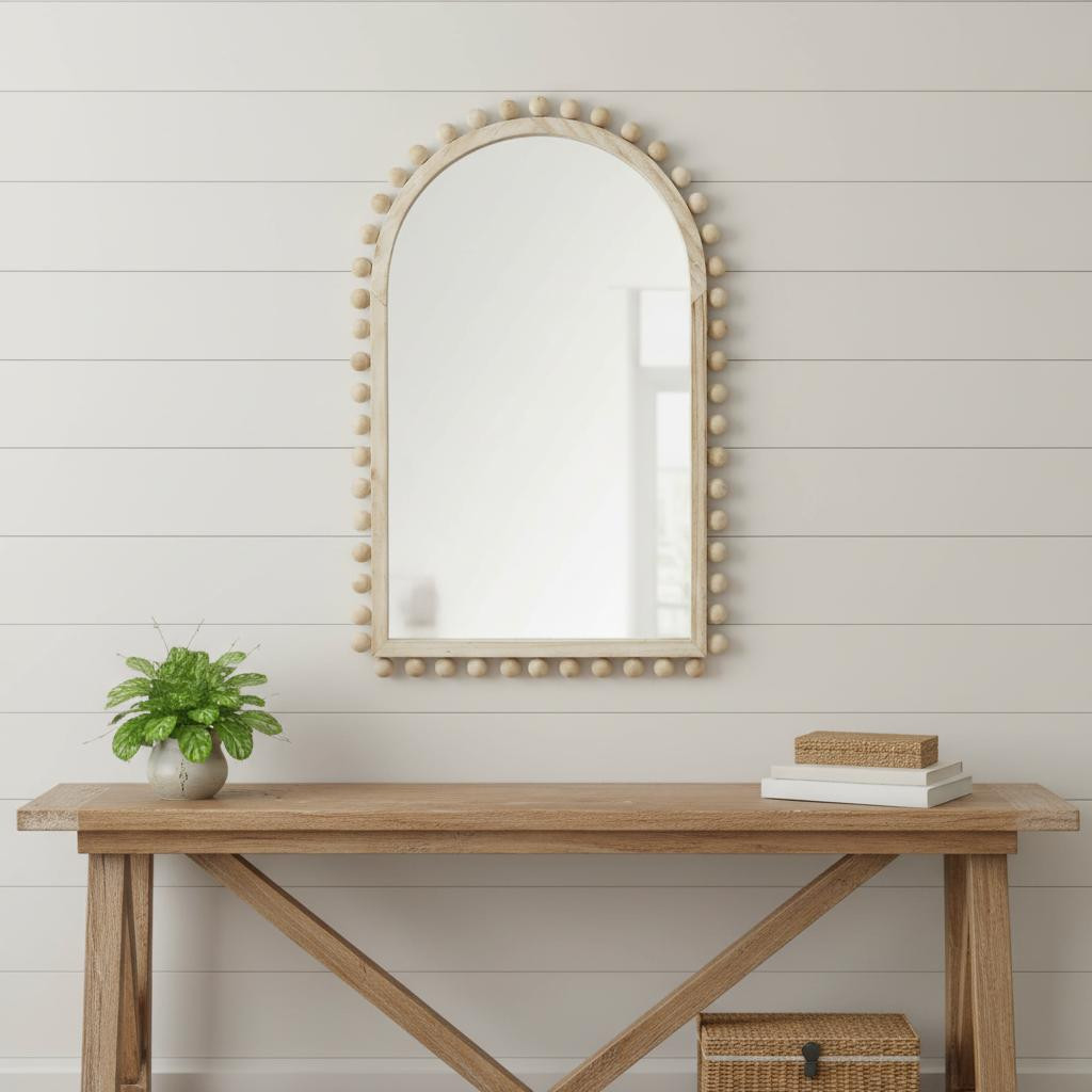 376420_7_fkXLZWDT-4.jpg 35" Natural Arch Wood Framed Accent Mirror - Image 1