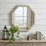 33" Natural Wood Octagon Beaded Framed Accent Mirror - Image 2
