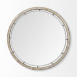 54" Brown Round Wood And Metal Framed Accent Mirror - Image 2