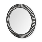 42" Round Black Metal Frame Wall Mirror With Wood Beads - Image 3