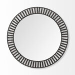 42" Round Black Metal Frame Wall Mirror With Wood Beads - Image 2