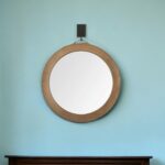44" Brown Round Wood Framed Rope Hanging Accent Mirror