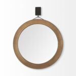 44" Brown Round Wood Framed Rope Hanging Accent Mirror - Image 4