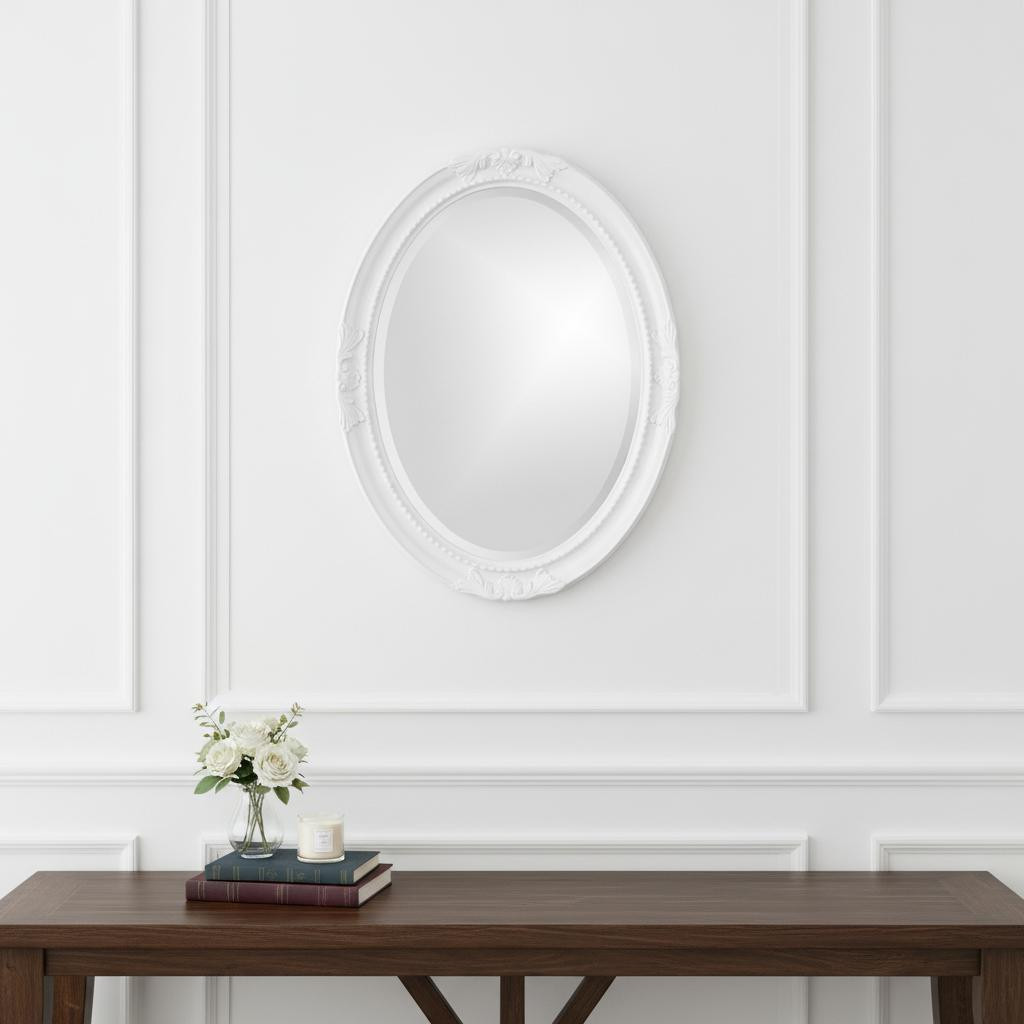 384179_9_QHK6vOht.jpg Oval Mirror In A Glossy White Wood Frame - Image 1