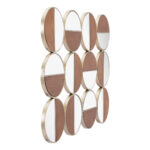 36" Gold And Walnut Steel Round Framed Accent Mirror - Image 5