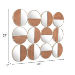 36" Gold And Walnut Steel Round Framed Accent Mirror - Image 7