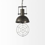 Antiqued Black Metal Hanging Industrial Caged Pendent Light - Image 6