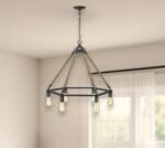 Brown and Black Six Light Metal Dimmable Chandelier