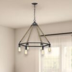 Brown and Black Six Light Metal Dimmable Chandelier