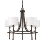 Brown Candle Style Five Light Metal and Crystals Dimmable Chandelier With White Shades - Image 3