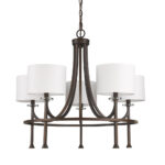Brown Candle Style Five Light Metal and Crystals Dimmable Chandelier With White Shades - Image 2