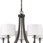 Brown Candle Style Five Light Metal and Crystals Dimmable Chandelier With White Shades - Image 4