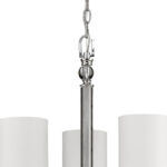 Silver Candle Style Three Light Metal and Crystals Dimmable Chandelier With White Shades - Image 4