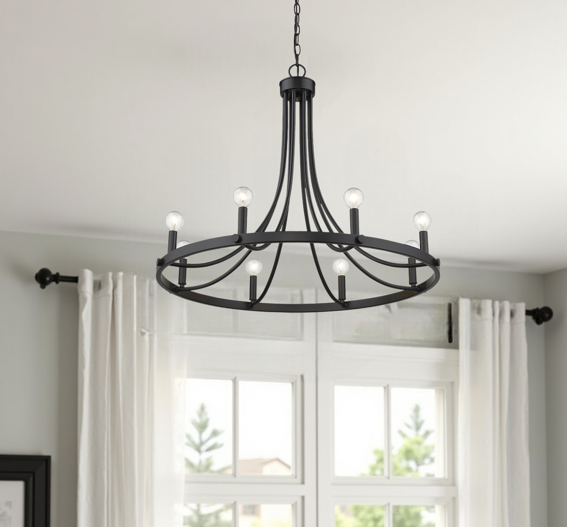 398091_11_0J9OxSca.jpg Black Candle Style Eight Light Metal Dimmable Chandelier - Image 1