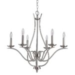 Nickel Candle Style Six Light Metal Dimmable Chandelier - Image 2