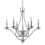 Nickel Candle Style Six Light Metal Dimmable Chandelier - Image 3
