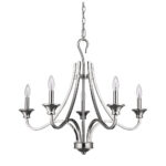 Nickel Candle Style Five Light Metal Dimmable Chandelier - Image 3