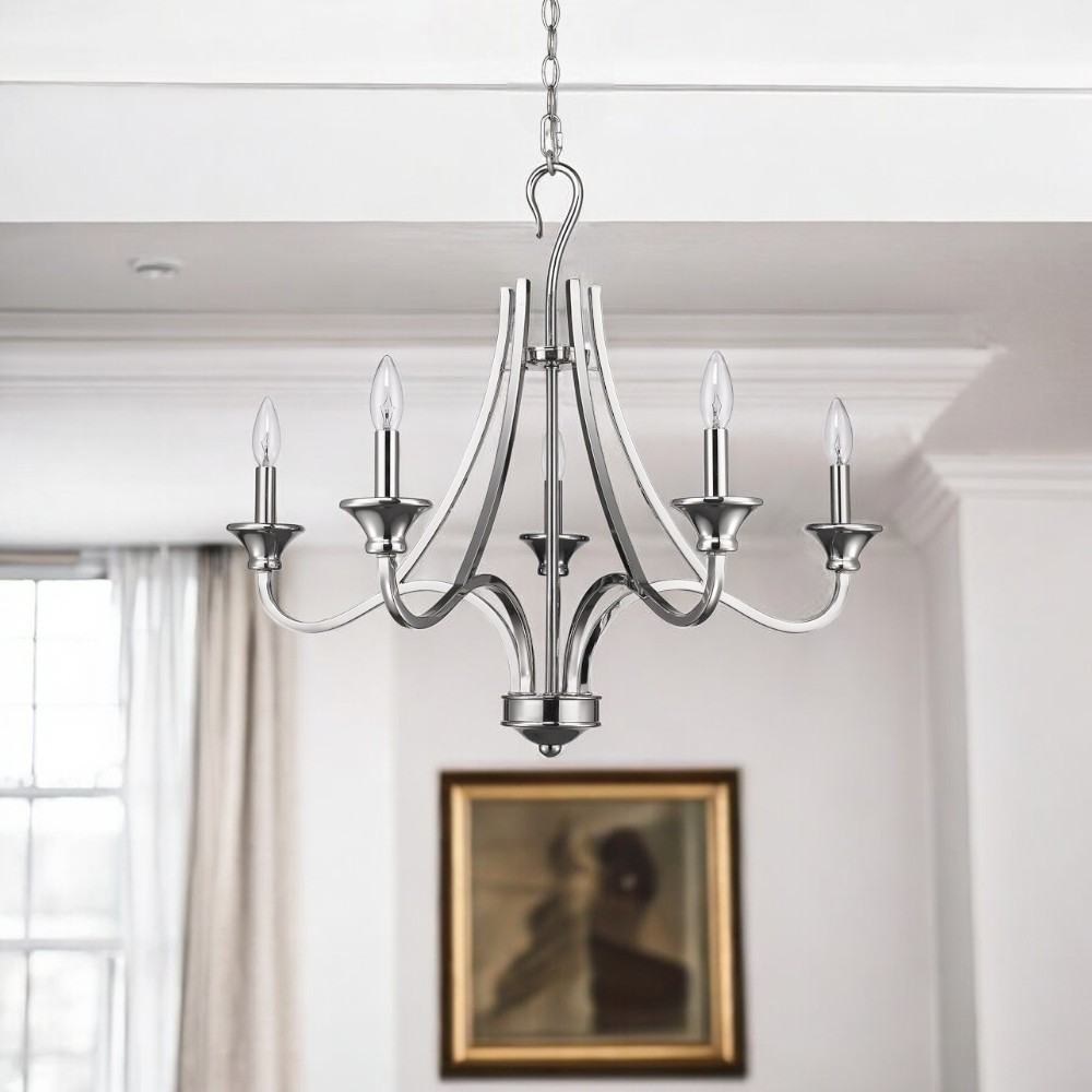 398106_5_Vroybc9Z.jpg Nickel Candle Style Five Light Metal Dimmable Chandelier - Image 1