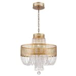 Gold Four Light Metal and Crystals Dimmable Chandelier With Shades - Image 2