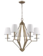 Gold Candle Style Six Light Metal and Crystals Dimmable Chandelier With White Shades - Image 3