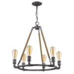 Brown and Black Candle Style Six Light Metal Dimmable Chandelier - Image 3