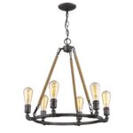 Brown and Black Candle Style Six Light Metal Dimmable Chandelier - Image 2