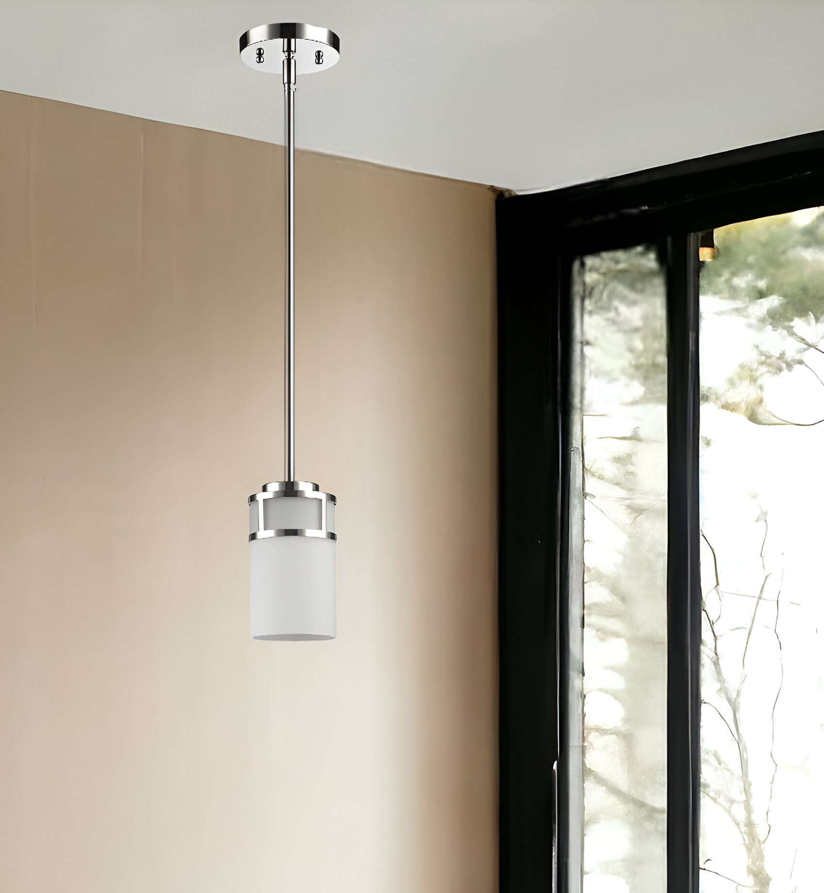 398207_6_ah5XxqSU-1.jpg Silver Minimalist Cylindrical Hanging Light - Image 1