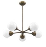 Bronze Five Light Metal Dimmable Chandelier With White Shades - Image 2