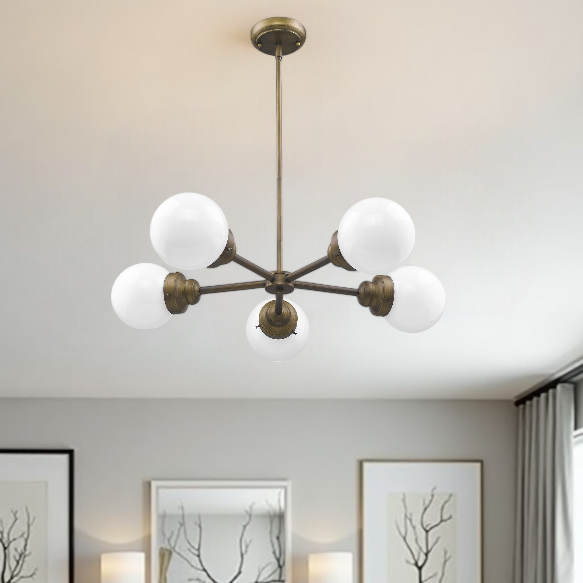 398211_7_IOsPloa8.jpg Bronze Five Light Metal Dimmable Chandelier With White Shades - Image 1