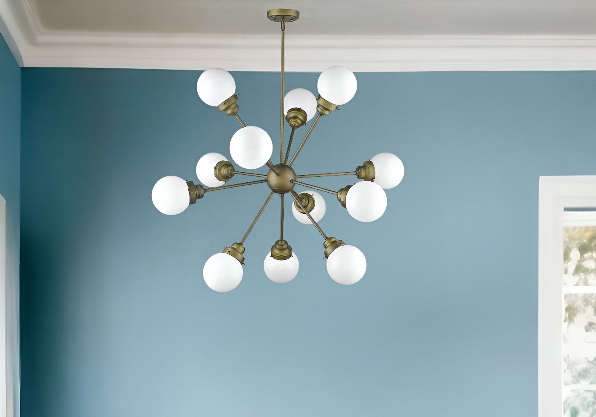 398215_11_OnugYtwp-1.jpg Bronze Sputnik Twelve Light Frosted Metal Dimmable Chandelier With Off White Shades - Image 1