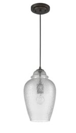 Antique Bronze Hanging Light with Textured Glass Shade - Image 2