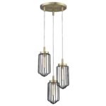 Gold Caged Three Light Metal Dimmable Chandelier With Black Shades - Image 3