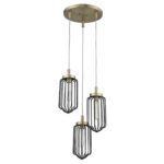 Gold Caged Three Light Metal Dimmable Chandelier With Black Shades - Image 4