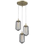 Gold Caged Three Light Metal Dimmable Chandelier With Black Shades - Image 6