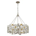 Silver Shaded Four Light Metal and Crystals Dimmable Chandelier With Silver Shades - Image 2