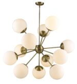 Brass Sputnik Twelve Light Frosted Metal Dimmable Chandelier With White Shades - Image 3