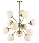 Brass Sputnik Twelve Light Frosted Metal Dimmable Chandelier With White Shades - Image 4
