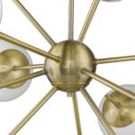 Brass Sputnik Twelve Light Frosted Metal Dimmable Chandelier With White Shades - Image 6