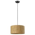 Matte Black Cork Shade Modern One Light Hanging Pendent Lamp - Image 2