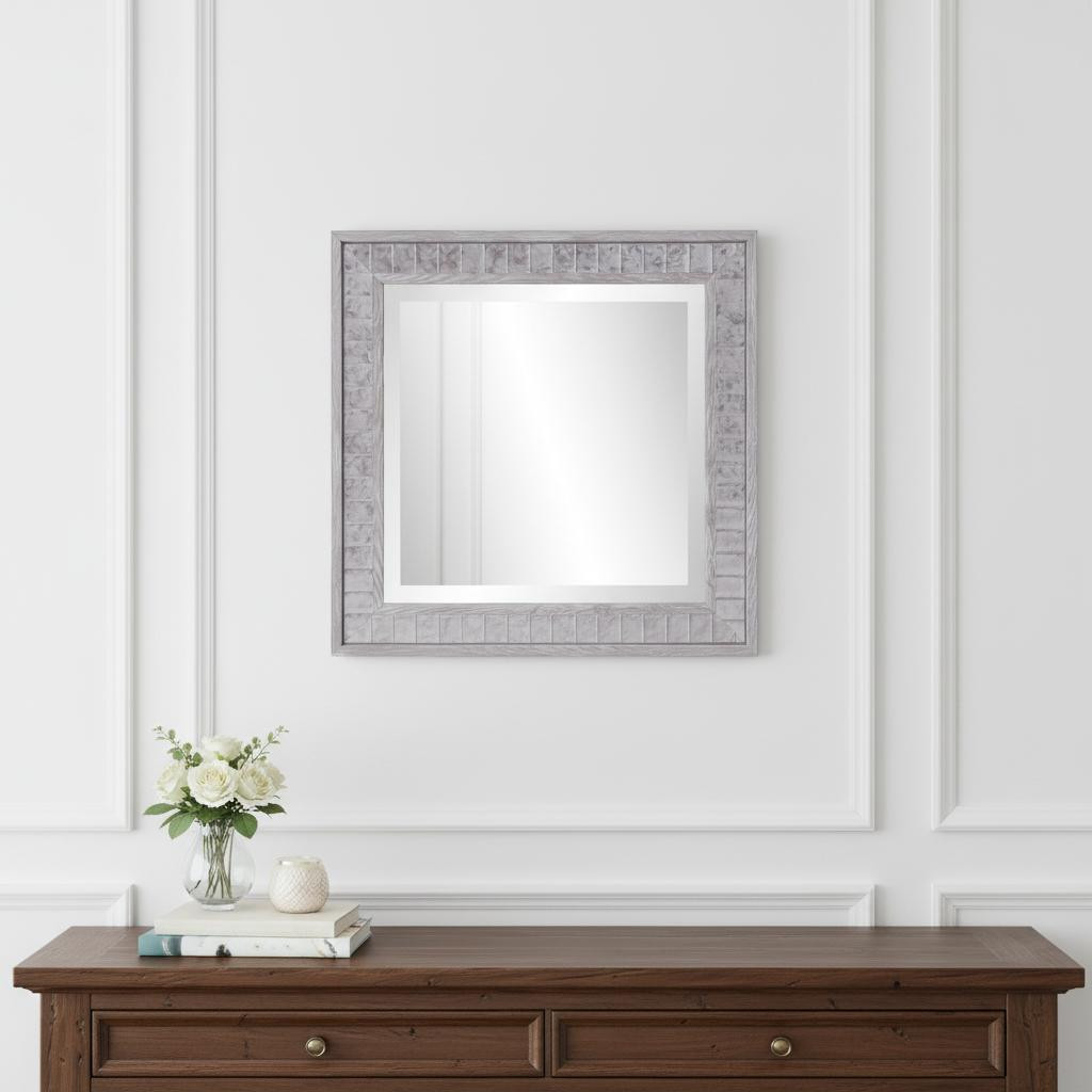 401218_7_X9Nt8pOd-1.jpg Warm Gray Faux Wood Square Mirror - Image 1