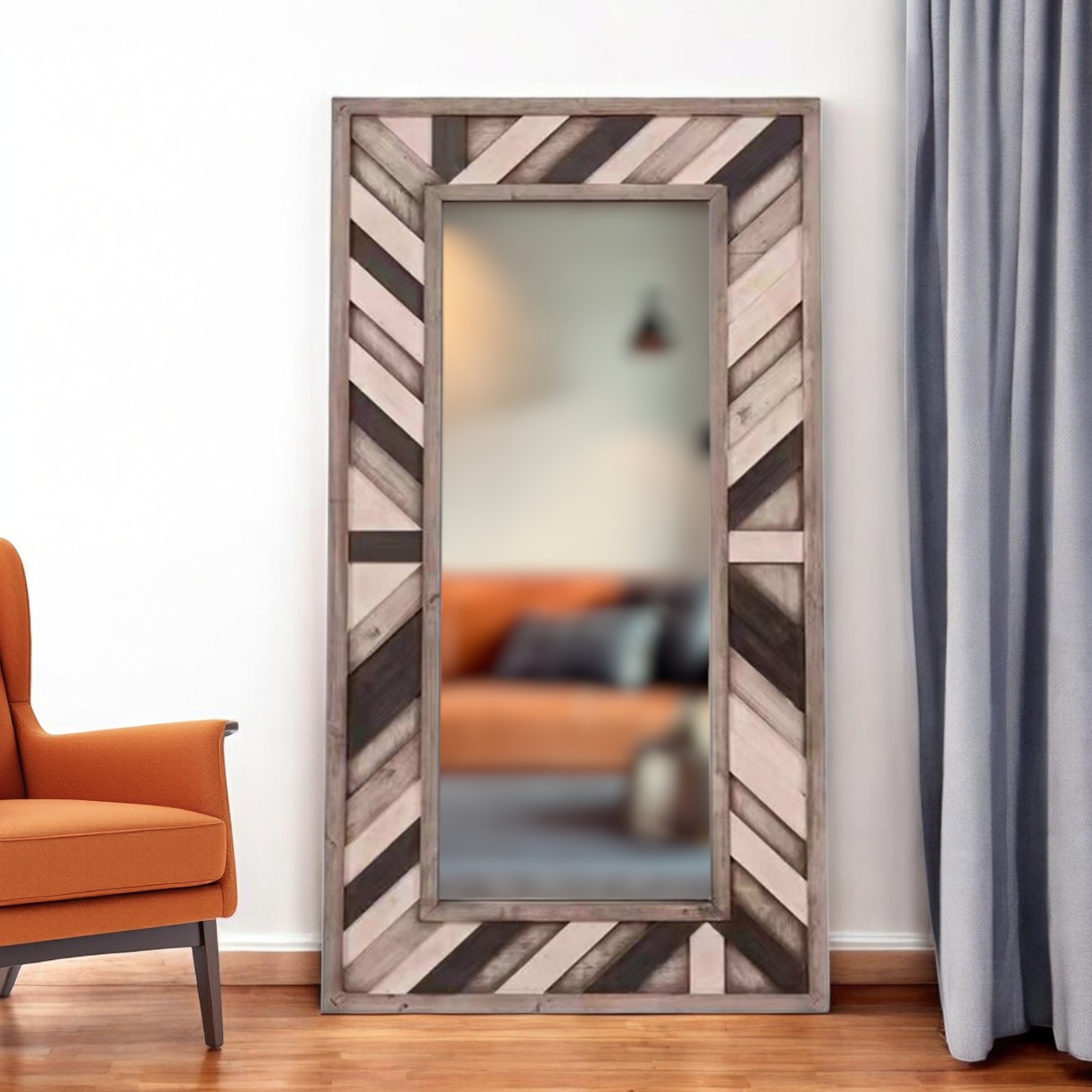 415091_16_cX0O1Yfr.jpg 71" Ivory and Gray Wood Framed Leaning Accent Mirror - Image 1