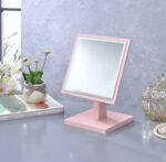 9" Pink Wood Square Freestanding Framed Makeup Shaving Tabletop Mirror - Image 6
