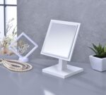 9" White Wood Square Freestanding Framed Makeup Shaving Tabletop Mirror - Image 6